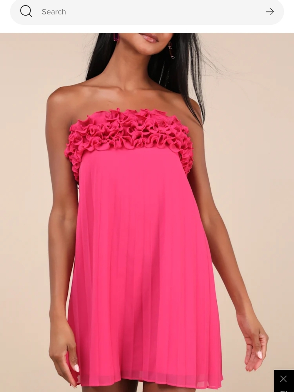 Lulu's Hot Pink Strapless Ruffle Bust Pleated Mini Dress